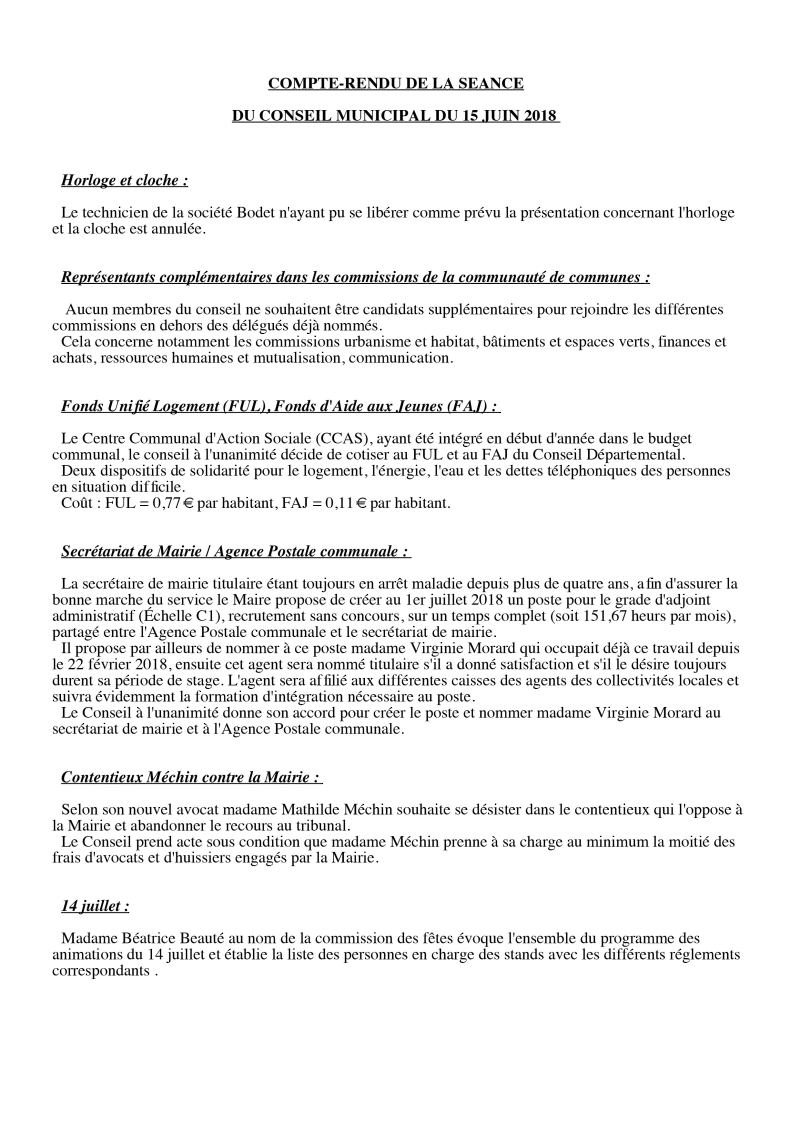 CONSEIL DU 15 JUIN 18