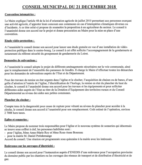 Compte rendu du conseil municipal du 21 décembre-2