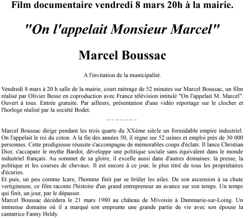 Film documentaire Marcel Boussac