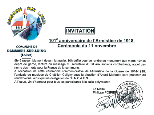 Invitation cérémonie du 11 novembre