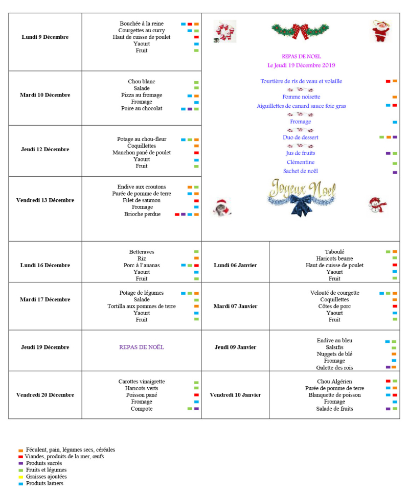 MENUS SUR 3 SEMAINES  + menu de Noël 50 51 01