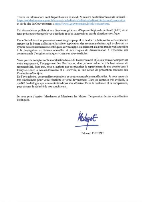 Courrier - Premier ministre - Maires de France - COVID 19-1