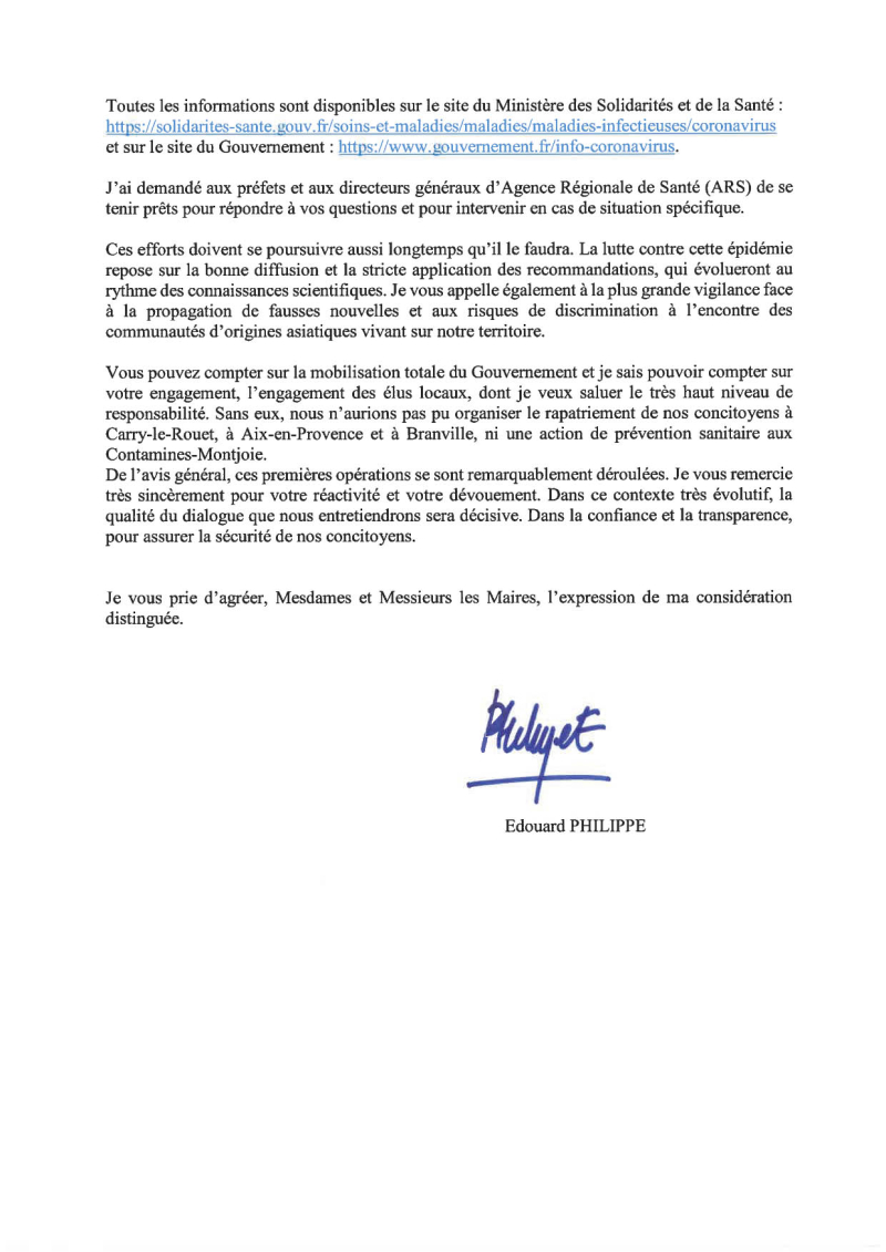 Courrier - Premier ministre - Maires de France - COVID 19-2